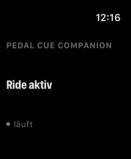 Die Apple Watch zeigt den aktiven Begleitstatus einer Pedal-Cue-Fahrt.
