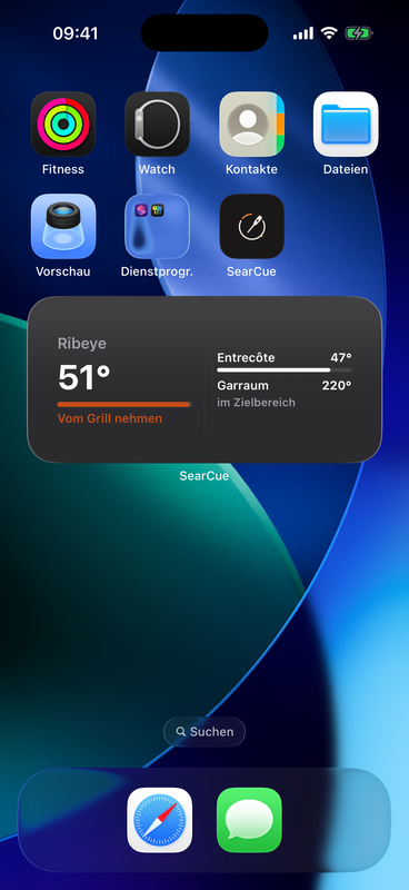 Der Grillstatus als Widget auf dem Home Screen.